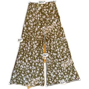 Kendall + Kylie Pants Womens Size S Olive Green White Floral Wide-Leg